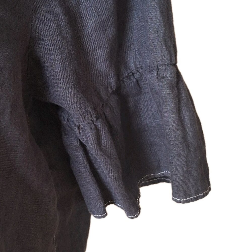 Lord & Taylor Black Button-Front 100% Linen Blouse - Picture 4 of 11